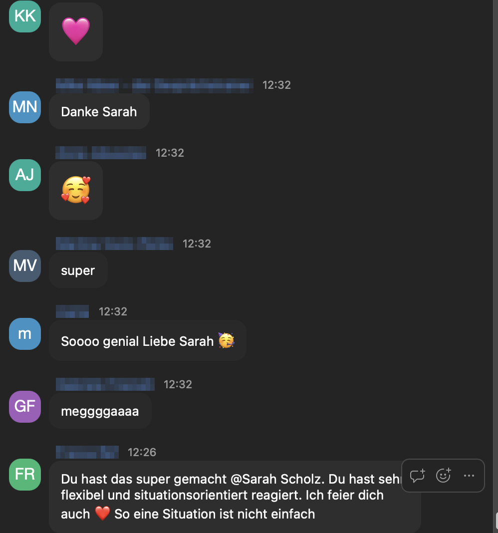 Weitere Reaktionen aus dem Trainings-Chat